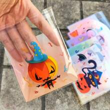 100 Stücke Halloween selbstklebende Geschenktüten mit Kürbis-, Geister-, Schwarzkatzen-, Fledermaus- und Eulenmotiven, Verpackung für Partygiveaways, einfach zu versiegeln, glatte Ränder, reißfest, geeignet für Partys, Feiertage, Geburtstaggeschenke, Überraschungen, Kartenspeicherung, Schmuckorganisation, Halloween-Souvenirs