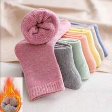 Bộ 5 đôi tất len dày dặn ấm áp mùa đông cho nữ, tất ống cỡ trung bằng vải nhung mềm mại, chống lạnh, tất mùa thu - Rượu sâm banh - Xem 11