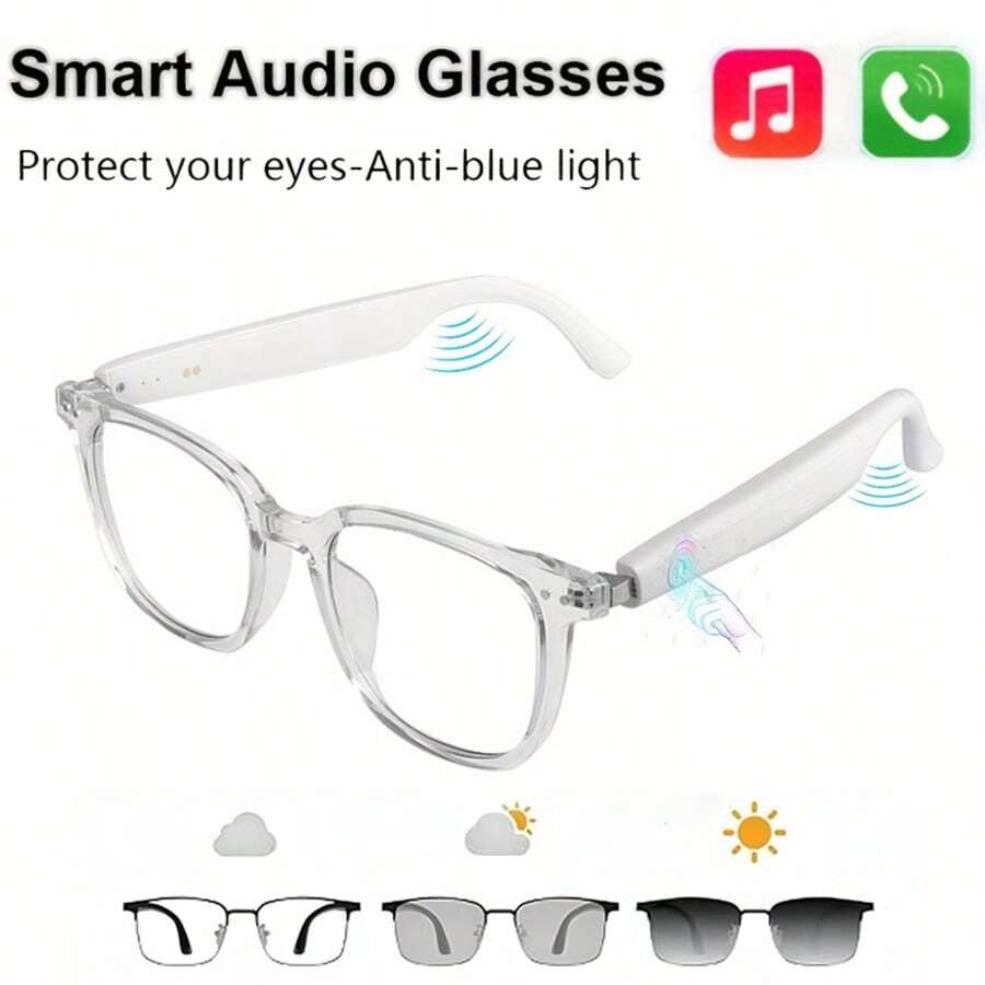 Smart Audio Glasses - Magnetic Charging, Voice Assistant, 5.4 Wireless Audio Mic, Remote Control Photography, Open Headphone Design, Suitable For Women, Great For Gaming And Working, Gaming Accessories | Modern Eyewear | Wireless Audio Glasses - 白色框+變色鏡片 - 查看 1
