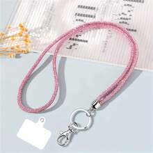 1 pieza Cordón multicolor con cristales de rhinestone - Correa de nylon con broche metálico, elegante y brillante llavero para identificación y teléfono, adecuado para oficina, maestro, estudiante (7 colores: Mezclado/Gris/Rosa/Azul/Negro)
