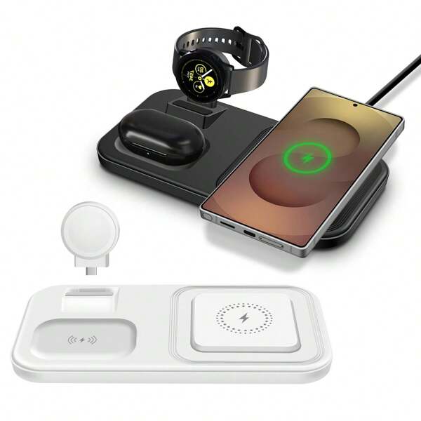 شاحن لاسلكي متوافق مع سامسونج: محطة شحن لاسلكي سريع 3 في 1 متوافقة مع ساعة سامسونج جالاكسي 7 6 5 4 3 برو كلاسيك وسماعات جالاكسي بادز - حامل شاحن متوافق مع هواتف سامسونج جالاكسي S25 S24 أولترا S23 S22 S21 نوت Z Fold/Flip أندرويد، مناسب للمكتب والسكن والمنزل