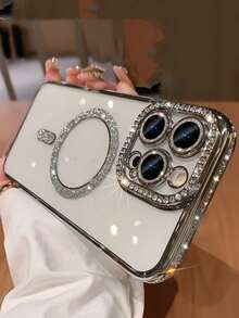 2025 高级闪亮水钻手机壳适用于 17 AIR 16 15 14 13 12 11 Pro Max Plus 磁性透明镜头保护 - 銀色 - 查看 3