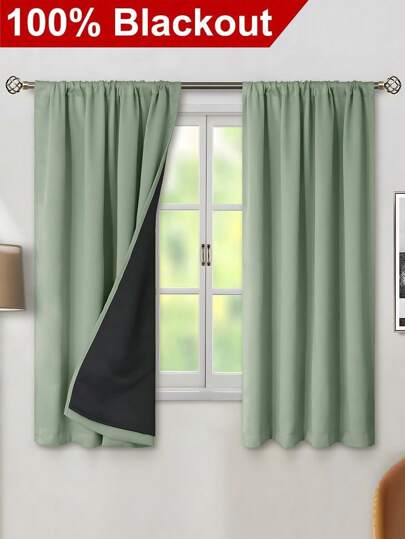 1pc Blackout Thermal Insulated Curtain Fabric - 99% UV Resistant Polyester, Rod Pocket Hanging, Non-Bleach Plain Weave, Bedroom Art Theme, Coated Blackout Thermal Insulation, Energy Saving, Noise Reducing - Ideal For Bedroom, Farmhouses And Schools For Deep Sleep