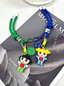 THE POWERPUFF GIRLS Cartoon Girl Police Badge Keychain Unisex Decoration For Backpack Handbag Car Keys Anime