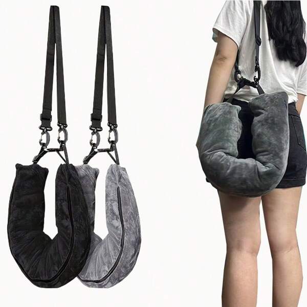 2pcs Multi-Function Travel Neck Relax Pillow, Can Also Be Used As Clothing Storage & Organization, 1pc Black Neck Pillow + 1pc Grey Neck Pillow (Incl. 2 Adjustable Straps)