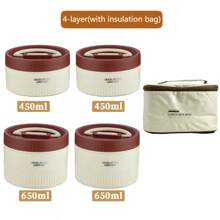 Cutie de prânz Bento din oțel inoxidabil cu 4 straturi, capacitate mare, cu capac și geantă, recipient încălzitor potrivit pentru cuptorul cu microunde, 1 set cutie de prânz termică reutilizabilă, etanșă, pentru adulți/studenți/angajați la birou/picnicuri și camping, potrivită pentru supă/mâncare/fructe