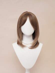 XYUNMI Sweet Elegant Brown Long Straight Wig 20 Inch With Bangs Layered Collarbone Hair Lightweight Breathable Women's Heat Resistant Synthetic Wig Suitable For Daily Wear, Dating And Photoshoot Cosplay Festival Use