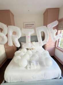 40" White "BRIDE" Balloon With Pink Bow Decor, For Bride Gifts, Bachelorette Party Decoration - White - View 1