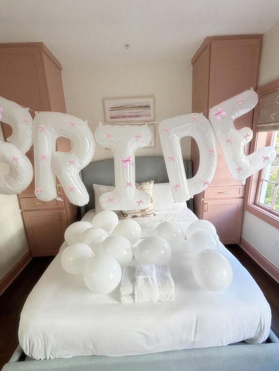 40" White "BRIDE" Balloon With Pink Bow Decor, For Bride Gifts, Bachelorette Party Decoration - White - View 1