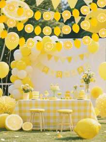 4 piezas de Guirnalda de limón degradado, Pancarta de limón para decoración, Decoraciones de limón para fiesta de cumpleaños, Decoraciones para puesto de limonada, Fondo para picnic de verano interior y exterior