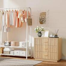 Fluted 6 Drawer Double Dresser For Bedroom, 47" Wide Modern Closet Dressers Chest Of Drawers, Wood Storage Dresser Organizer For Nursery Bedroom Living Room Hallway Closet, Walnut - 31.5吋寬三抽屜梳妝台(原木色) - 查看 9