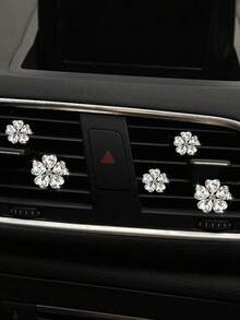 5件爱心水晶五瓣花套装汽车出风口装饰夹车内车载空调装饰用品 - 白色 - 查看 2