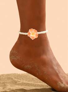 1 peça de tornozeleira feminina minimalista versátil estilo boêmio para férias na praia com contas de vidro e flor de margarida em argila de polímero