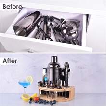 Kit With Stylish Bamboo Stand, 12 Piece 25oz Cocktail Shaker Set For Mixed Drink, Professional Stainless Steel Bar Tool Set, Gift For Man Dad - Cocktail Recipes Booklet (Grey) - Gray_ - View 5