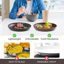 32/16pcs Wheat Straw Dinnerware Sets, Plates And Bowls Sets For 8, Black Plastic Dinnerware Sets, Microwave Dishwasher Plates, Dishes Set For 8 For Valentine'S Day, Durable Party Tableware Kit For Gifts  Brand: AYD - 白色 - 查看 5