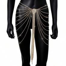 1pc Long Fringe Rhinestone Dress For Women Flower Belt Body Chain Jewelry Crystal Silver Skirt For Stage Party Accessories