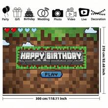 1pc, Pixel-Style Birthday Party Background Banner, Polyester Material, Suitable For Birthday Parties, Cake Table Banners, Photo Booths, Cartoon Game Party Background Decoration Items And Gifts