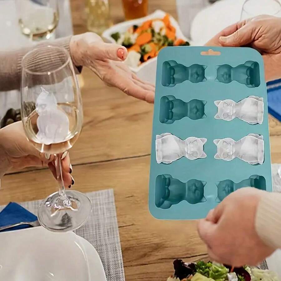 3D 貓咪冰模廚房用品,可愛大貓冰盤適合夏季,易脫模矽膠冰球模具,新型冷凍飲料、威士忌、調酒用冰盤,不含雙酚 A,萬聖節與聖誕節禮物 - 彩色 - 查看 1
