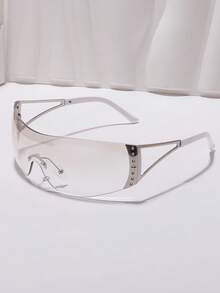 1 件装全新水钻装饰超大方形未来主义 Y2K 风格时尚眼镜，适合女士夏季海滩度假、户外、旅行 - 漸變茶 - 查看 7