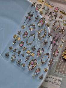 1 Sheet Metal Flower Frame Nail Art Stickers DIY Crystal Decoration Gothic Geometric Pattern Self Adhesive Slider Nail Charm Stickers - Multicolor - View 10