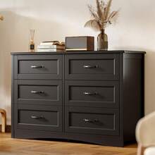 Gizoon 6 Drawer Dresser For Bedroom,47'' Larger Chest Of Drawers With Mental Handle For Kids Room, Black Dresser With 6 Storage Drawers For Living Room, Entryway And Hallway, Black - Black - View 10