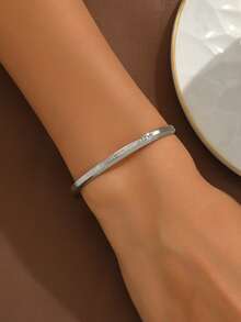 1 PC Thời Trang Chữ Đồ Họa Vòng Đeo Tay Cho Phụ Nữ Để Trang Trí Hàng Ngày - Bạc - Xem 3