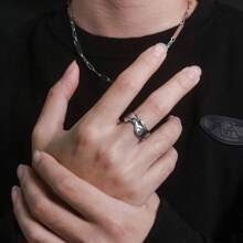 1pc Stainless Steel Adjustable Open Ring, Fashionable Versatile Classic Decorative Ring For Men