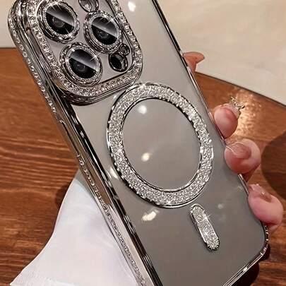 حافظة هاتف فاخرة مرصعة بالراين ستون لعام 2025، متوافقة مع هواتف آيفون 17 إير 16 15 14 13 12 11 برو ماكس بلس، عدسة شفافة مغناطيسية لحماية العدسة، هدية عيد ميلاد، زفاف، حفلة، ذكرى