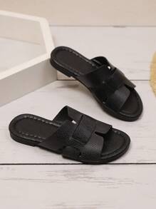 1 Par de Sandálias Planas Brancas para Crianças Pequenas/Meninas Pequenas, Plus Size, Sandálias Romanas de Estilo Luxuoso e Fofo com Tira de PU Lisa e Bico Redondo, Adequada para Uso Diário Casual, Festa e Viagem de Meninas de 3 a 15 Anos, Primavera/Verão 2025, Recomenda-se Encomendar um Tamanho Acima