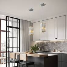 YQYYFC Modern Pendant Light Chrome Rectangle Pendant Lighting Mini Crystal Chandeliers Adjustable Pendant Light Fixture For Kitchen Island Dinning Room Living Room Corridor Bedroom(Chrome 1-Pack) - Chrome - 查看 4