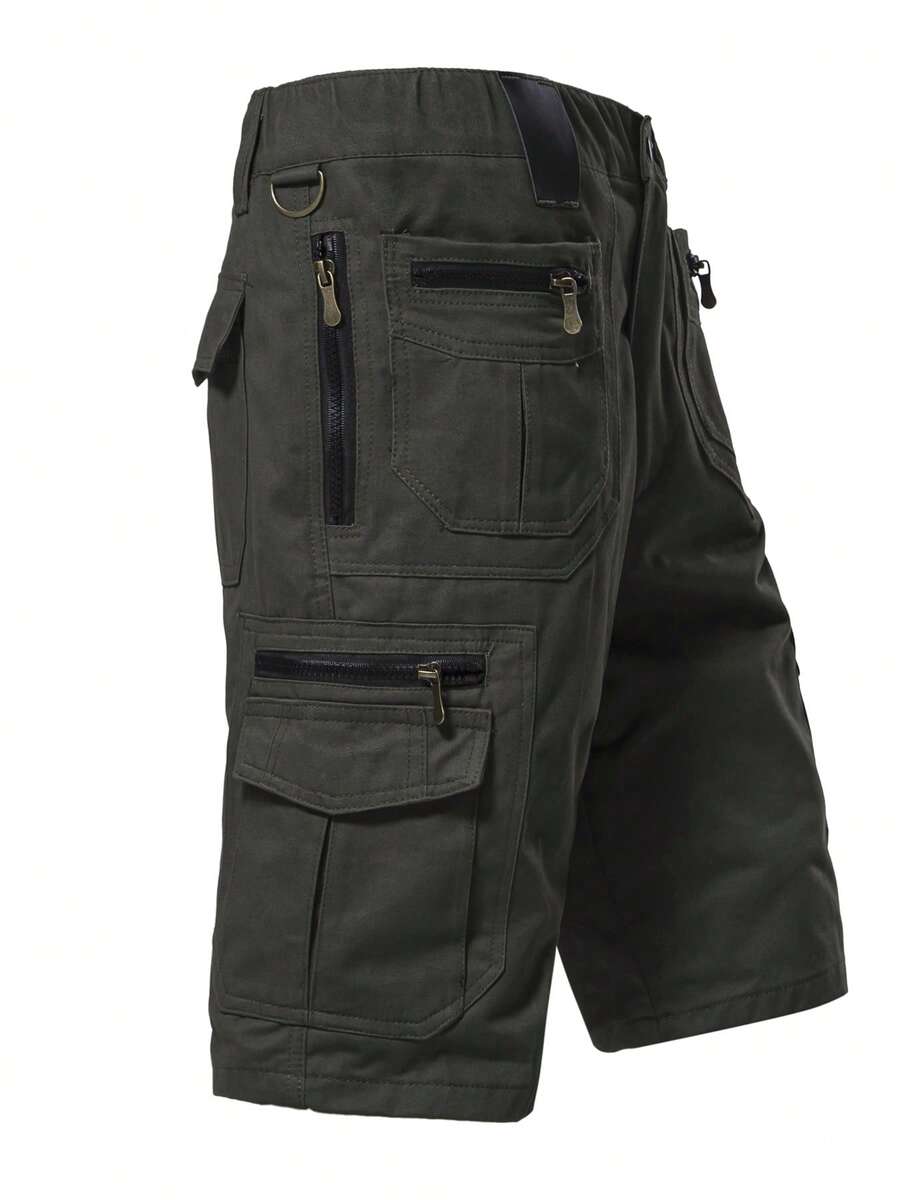 Shorts For Men Men's Multi-Zipper Pocket Shorts Shorts Mid-Length Pants Belt Black Sports Pants Casual Pants Loose Overalls Suitable For Sports Hiking, Running And Playing Ball Jorts - 軍綠色 - 查看 1