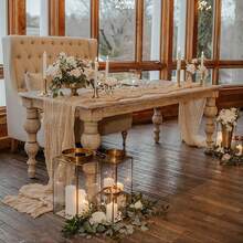 1 件/套 粗棉布桌旗 波西米亚风乡村风纱布粗棉布桌旗 适用于婚礼派对新娘迎婴派对生日招待会宴会仪式餐桌装饰 - 彩色 - 查看 11