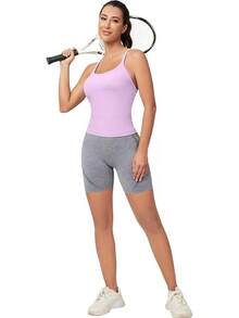 Workout Tops Women With Built In Bra, Sleeveless Gym Tops Seamless Racerback Athletic Yoga Shirts, Activewear - 紫丁香 - 查看 6