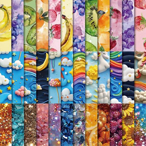 24 Sheets 6"X6" Vintage Pattern Paper,Watercolor Fruits,Best Driends Dogs,Cute Cats,Sparkling,Rainbow,Dreamy Sky,Decorative Scrapbook Paper, Ideal For Cardmaking Paper,Junk Journal Supplies,Album,Photo,Envelope Festival Decoration,Assorted-Colors Pattern Paper Pack Supplies,Decorative Craft Paper, For Teens, Girls, Adults And Friends, Couples School Supplies,Back To School