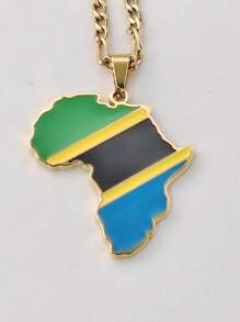 Popular Africa Theme Dripping Oil Stainless Steel Map Pendant Necklace
