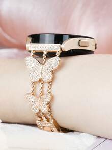 Bling Bling 可爱钻石闪亮蝴蝶金属表带，兼容三星 Galaxy Watch 7 FE 6 5 4 40mm 44mm / Watch 5 Pro 45 44mm / Watch 6 43mm / Watch 4 Classic 46mm，20mm 22mm 嵌入式闪亮蝴蝶闪亮珠宝水晶钻石玫瑰金金属智能手表表带，适合女士，易于拆卸和安装，适用于手表、手表 - 玫瑰金 - 查看 6