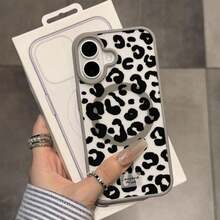 Estuche para teléfono 1 estuche para teléfono móvil con estampado transparente magnético con estampado de leopardo blanco y negro, adecuado para estuche para teléfono 16 15 14 13 12 11 Pro Max Admite carga inalámbrica, uso de material acrílico avanzado, unisex. - Rosa - Ver 4