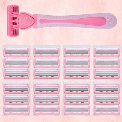 Pink Six Layer Blade, Multifunctional Scraper, Women's Shaver, Shaving Blade, Shaving Blade, Anti Scratch Men's Manual Shaver, Stainless Steel Blade, Shaving Tool, Shaver, Shaver, Beard Blade