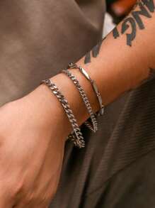 3 pièces Bracelets à chaîne simples et en acier inoxydable pour hommes, conviennent aux assortiments quotidiens