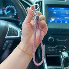 1 pieza Correa de teléfono/llavero/colgante de bolso/cadena de insignia con pedrería brillante y completamente enjoyado de moda, correa de muñeca duradera accesorio de coche, escuela