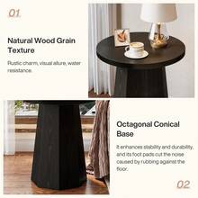 Tribesigns Farmhouse Round End Table, Wooden Couch Side Table With Octagonal Base, Black Nightstand Pedestal Accent Furniture For Living Room, Bedroom - 黑色 - 查看 8