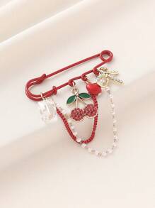 1 pièce Élégante broche/pendentif de femme style campagnard avec cristaux, cerises, nœud papillon et cœur. Convient pour sac à dos, vêtements, parfait pour anniversaire, fête, bar, banquet, trajet, voyage, port quotidien