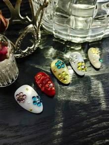 Summer Nail Recommendation: DIY Punk Rock Baroque Style Dark Fluid Metal Silver Liquid Style. 10 PCS Almond Shaped Silver Handmade Press On Nails. Silver 3D Ripples, Silver Liquid, Fluid Metal, Dark Butterfly, Mottled Printing And Dyeing, 3D Small Silver Beads, This Season's New Products, And The Actual Product Is Very Beautiful. Cool Girl, Hot Girl Must Buy! - Multicolor - View 5