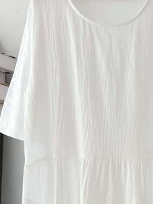 Nuevo vestido de lino de talla grande, estilo casual y suelto, de unicolor, con mangas 5/10, de primavera/verano 2025 - Blanco - Ver 4