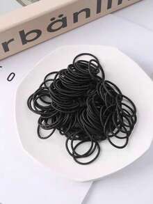 100 件可爱发带、发绳 - 不伤发、发带、发饰、马尾辫夹、发圈、发橡皮筋 - 亮絲黑色 - 查看 1