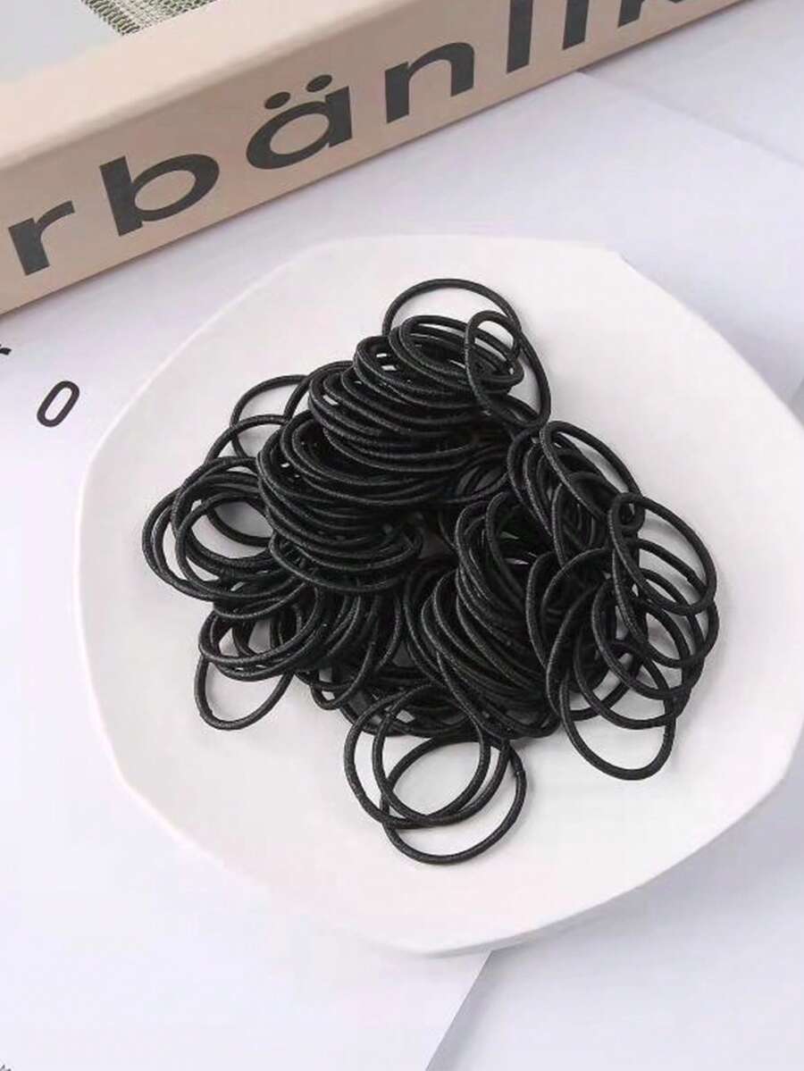 100 件可爱发带、发绳 - 不伤发、发带、发饰、马尾辫夹、发圈、发橡皮筋 - 亮絲黑色 - 查看 1