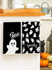 Set de 2 toallas de cocina de Halloween, toallas suaves para platos, toallas de mano absorbentes para té, toallas de té de secado rápido para lavar platos, decoraciones de Halloween, decoración de cocina de Halloween, decoración del comedor, paños de cocina para hornear y cocinar, paños de limpieza, suministros de Halloween, suministros de cocina, decoración del hogar