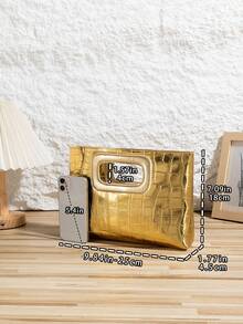 新款欧美风鳄鱼纹手提包，时尚便携收纳包，金色鳄鱼纹晚宴手提包，派对必备，百搭单品，婚礼手提包，完美适合女性、女孩、学生，旅行、度假、海滩、节日、派对、送礼佳品 - 金色 - 查看 2