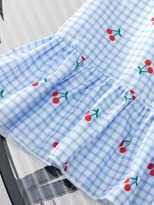 Young Girls Cherry 3D Flower Strap Dress, Cute & Comfortable Versatile Princess Dress, Summer Beach Holiday Style - Blue - View 7