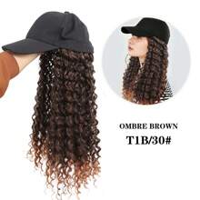 Parrucca da donna, lunghezza lunga e riccia, in un pezzo, con visiera tipo berretto da baseball regolabile, di colore nero o marrone, cappello parrucca estensione capelli